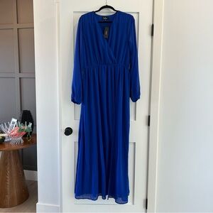 NWT Lulu's Royal Blue Long Sleeve flowy dress w/ slit - XL